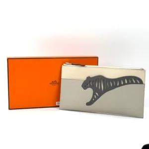 Pre-Owned/ Pre-Loved/ Second-Hand Hermes Tiger Zip Pouch, Wallet in Tri-Colour Color, L22 x H12 cm Size, Front View