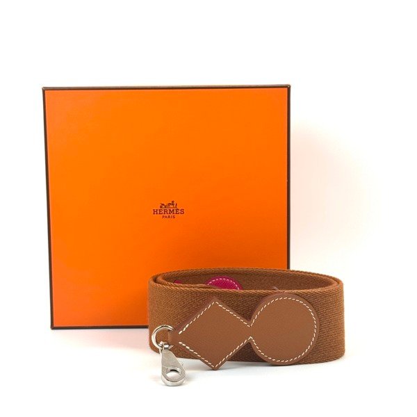c202606860-hermes-canvas-attelage-bag-strap Pre-Owned/ Pre-Loved/ Second-Hand Hermes Canvas Attelage Bag Strap, Others in Gold, Gold Hardware Color, 90cm Size, Front View