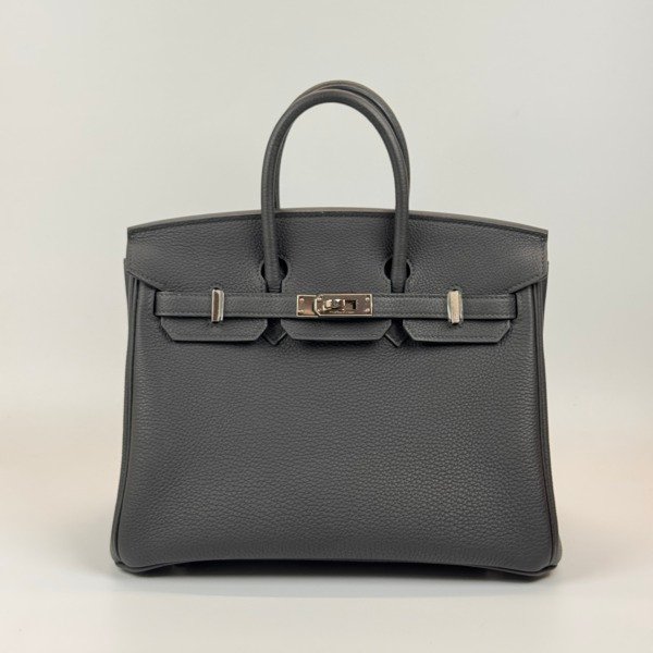 Pre-Owned/ Pre-Loved/ Second-Hand Hermes Birkin 25 Togo, Bag in Graphite, Palladium Hardware Color, 25 Size, Front View