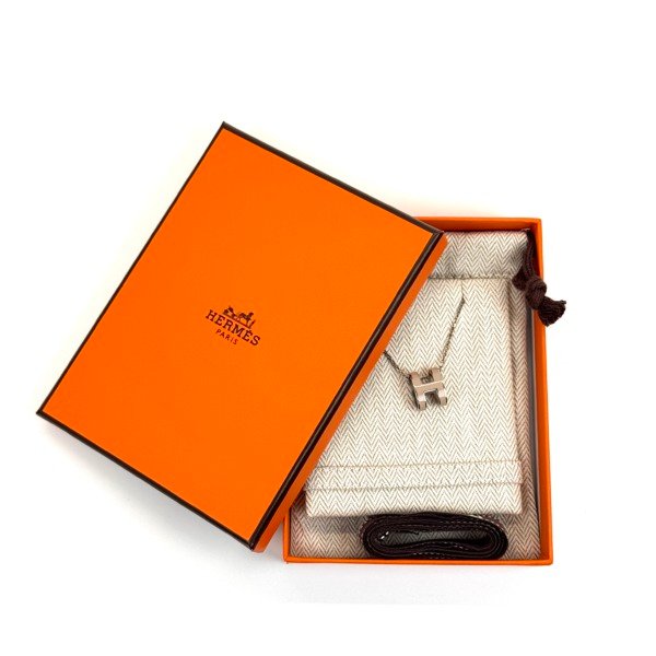 Pre-Owned/ Pre-Loved/ Second-Hand Hermes H Pop, Necklace in Grey, Silver Hardware Color,  Size, Front View