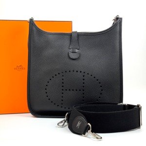 Pre-Owned/ Pre-Loved/ Second-Hand Hermes Evelyne 29, Bag in Black, Palladium Hardware Color, 29 Size, Front View