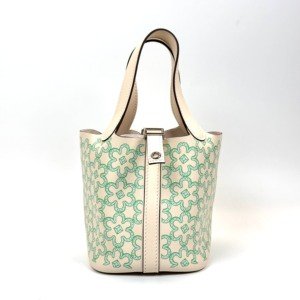 Pre-Owned/ Pre-Loved/ Second-Hand Hermes Micro Picotin Lucky Daisy, Bag in Nata, Vert Blanc Color, 14 Size, Front View
