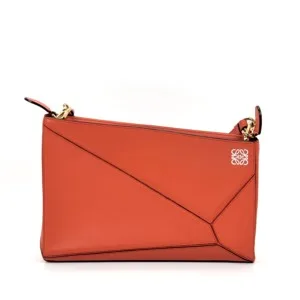Pre-Owned/ Pre-Loved/ Second-Hand Loewe Puzzle Hobo, Bag in Orange Color,  Size, Front View
