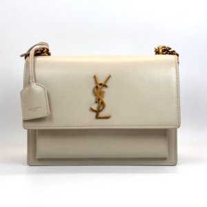 Pre-Owned/ Pre-Loved/ Second-Hand Saint Laurent (YSL) Sunset, Bag in Beige, Gold Hardware Color, Small Size, Front View