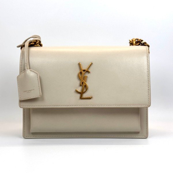 c202616875-saint-laurent-ysl-sunset Pre-Owned/ Pre-Loved/ Second-Hand Saint Laurent (YSL) Sunset, Bag in Beige, Gold Hardware Color, Small Size, Front View