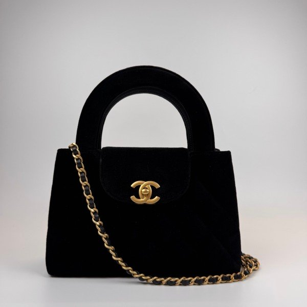 b202601887-chanel-black-velvet-small-kelly-bag Pre-Owned/ Pre-Loved/ Second-Hand Chanel Black Velvet Small Kelly Bag, Bag in Black Color, Small Size, Front View
