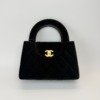 b202601887-chanel-black-velvet-small-kelly-bag Pre-Owned/ Pre-Loved/ Second-Hand Chanel Black Velvet Small Kelly Bag, Bag in Black Color, Small Size, Front View