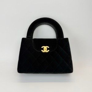 Pre-Owned/ Pre-Loved/ Second-Hand Chanel Black Velvet Small Kelly Bag, Bag in Black Color, Small Size, Front View
