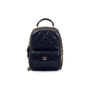 Pre-Owned/ Pre-Loved/ Second-Hand Chanel Mini Backpack Cavair, Bag in Black, Light Gold Hardware Color, Mini Size, Front View