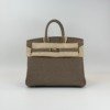 Pre-Owned/ Pre-Loved/ Second-Hand Hermes Birkin 25 Togo Verso, Bag in Etoupe, Marron Fonce, Permabrass Hardware Color, 25 Size, Front View