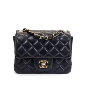 Pre-Owned/ Pre-Loved/ Second-Hand Chanel Square Mini Lambskin, Bag in Black, Gold Hardware Color, Mini Size, Front View