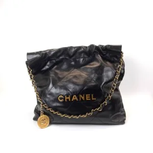 Pre-Owned/ Pre-Loved/ Second-Hand Chanel Small Chanel 22, Bag in Black, Gold Hardware Color, Small Size, Front View