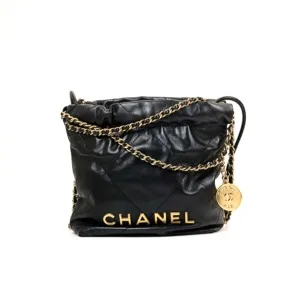 Pre-Owned/ Pre-Loved/ Second-Hand Chanel Mini Chanel 22 (Detachable strap), Bag in Black, Gold Hardware Color, Mini Size, Front View
