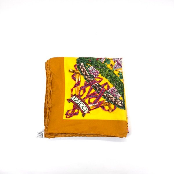 Pre-Owned/ Pre-Loved/ Second-Hand Gucci Silk Scarf, Others in Gold Color,  Size, Front View