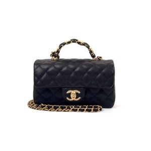 Pre-Owned/ Pre-Loved/ Second-Hand Chanel Top Handle Cavair Mini, Bag in Black, Gold Hardware Color, Mini Rectangle Size, Front View