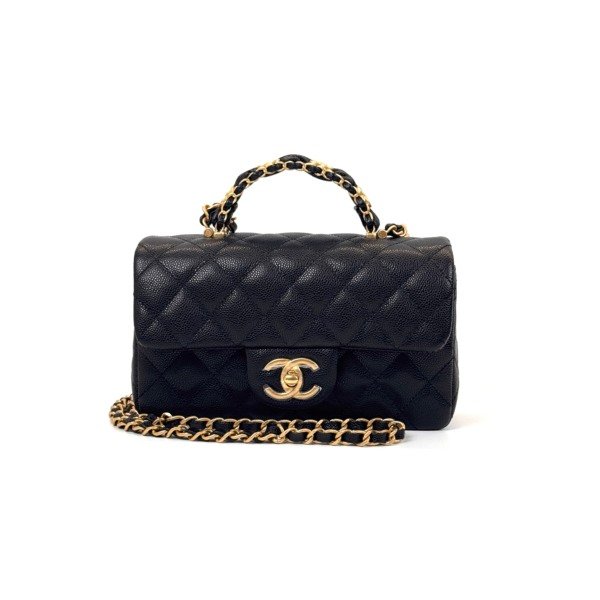 Pre-Owned/ Pre-Loved/ Second-Hand Chanel Top Handle Cavair Mini, Bag in Black, Gold Hardware Color, Mini Rectangle Size, Front View