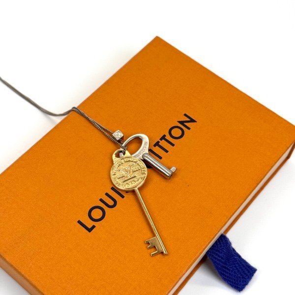 b202605956-louis-vuitton-lv-keys-long-necklace-3 Pre-Owned/ Pre-Loved/ Second-Hand Louis Vuitton (LV) Keys Long Necklace, Necklace in Silver & Gold Color, Size, Front View