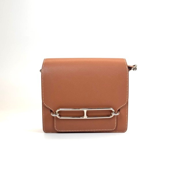 Pre-Owned/ Pre-Loved/ Second-Hand Hermes Roulis 18 Mini Evercolour, Bag in Gold, Palladium Hardware Color, 18cm Size, Front View