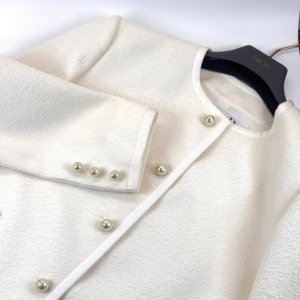 b202613923-dior-cropped-jacket-pearl-buttons Pre-Owned/ Pre-Loved/ Second-Hand Dior Cropped Jacket Pearl Buttons, Others in Cream White, Pearl CD buttons Color, US 4 Size, Front View