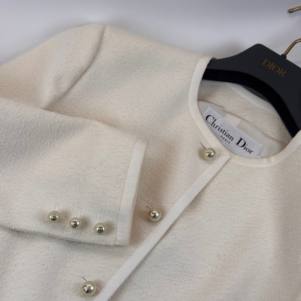 Pre-Owned/ Pre-Loved/ Second-Hand Dior Cropped Jacket Pearl Buttons, Others in Cream White, Pearl CD buttons Color, US 4 Size, Front View