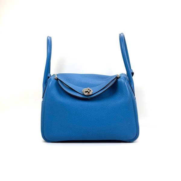 Pre-Owned/ Pre-Loved/ Second-Hand Hermes Lindy 26 Clemence, Bag in Bleu Zanzibar/Malachite Color, 26 Size, Front View