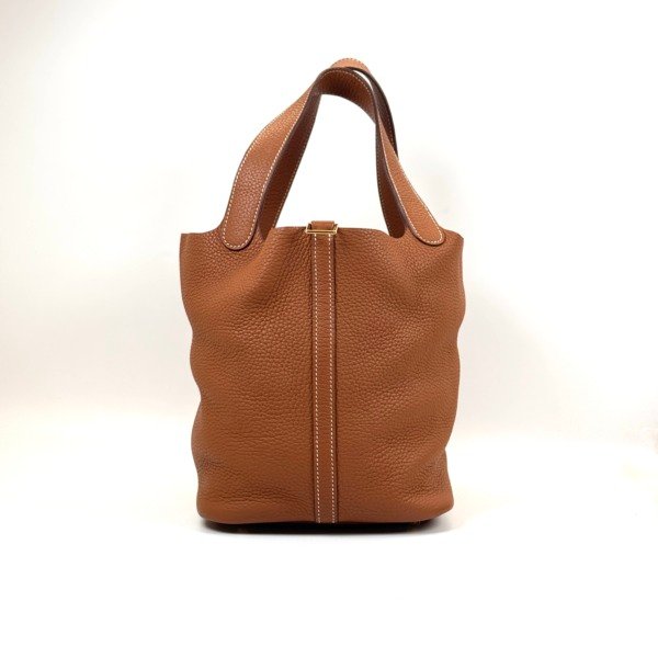 Pre-Owned/ Pre-Loved/ Second-Hand Hermes Picotin 22 Clemence, Bag in Gold, Gold Hardware Color, 22 Size, Front View