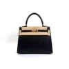 Pre-Owned/ Pre-Loved/ Second-Hand Hermes Kelly 25 Madame Verso, Bag in Black, Gold Hardware, Bleu Saphir Color, 25 Size, Front View
