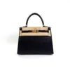 Pre-Owned/ Pre-Loved/ Second-Hand Hermes Kelly 25 Madame Verso, Bag in Black, Gold Hardware, Bleu Saphir Color, 25 Size, Front View