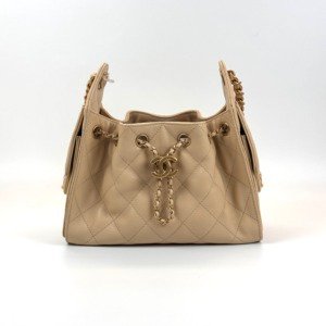 Pre-Owned/ Pre-Loved/ Second-Hand Chanel Chanel 25 Mini Caviar, Bag in Beige, Gold Hardware Color, Mini Size, Front View