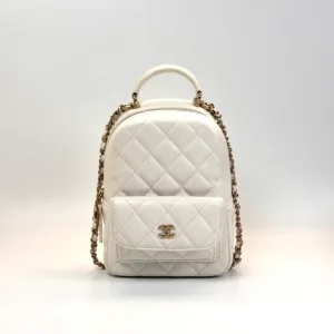 Pre-Owned/ Pre-Loved/ Second-Hand Chanel Mini Backpack Cavair, Bag in White, Light Gold Hardware Color, Mini Size, Front View