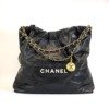 Pre-Owned/ Pre-Loved/ Second-Hand Chanel Medium Chanel 22, Bag in Black, White Logo Color, Medium Size, Front View