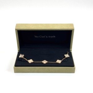 Pre-Owned/ Pre-Loved/ Second-Hand Van Cleef & Arpels (VCA) Mother Of Pearl Alhambra Bracelet , Bracelet in White, Yellow Gold Color, 19cm Size, Front View