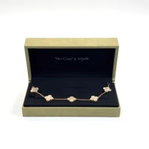 Pre-Owned/ Pre-Loved/ Second-Hand Van Cleef & Arpels (VCA) Mother Of Pearl Alhambra Bracelet , Bracelet in White, Yellow Gold Color, 19cm Size, Front View