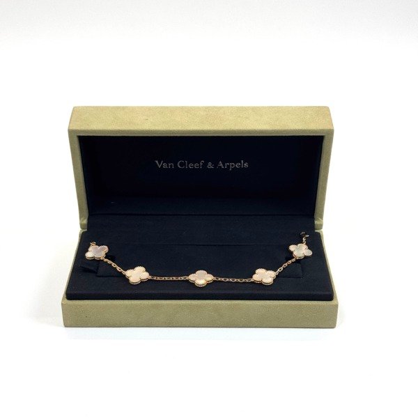 Pre-Owned/ Pre-Loved/ Second-Hand Van Cleef & Arpels (VCA) Mother Of Pearl Alhambra Bracelet , Bracelet in White, Yellow Gold Color, 19cm Size, Front View