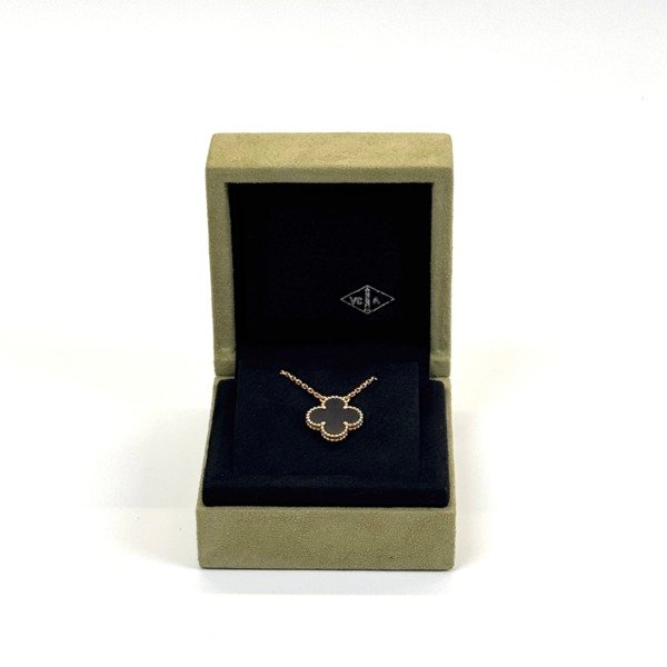 b202602994-van-cleef-arpels-vca-onyx-alhambra-necklace Pre-Owned/ Pre-Loved/ Second-Hand Van Cleef & Arpels (VCA) Onyx Alhambra Necklace, Necklace in Black Color, Size, Front View