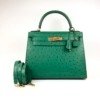 Pre-Owned/ Pre-Loved/ Second-Hand Hermes Kelly 28 Ostrich, Bag in Vert Vertigo, Gold Hardware Color, 28 Size, Front View