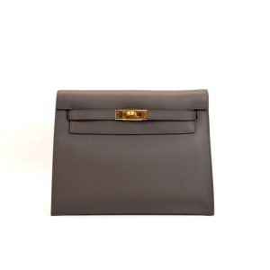 Pre-Owned/ Pre-Loved/ Second-Hand Hermes Kelly Danse Evercolour, Bag in Etain, Gold Hardware Color, 22cm Size, Front View