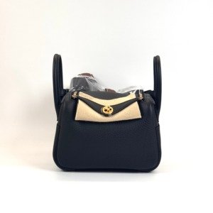 Pre-Owned/ Pre-Loved/ Second-Hand Hermes Mini Lindy II Clemence, Bag in Black, Gold Hardware Color, mini Size, Front View