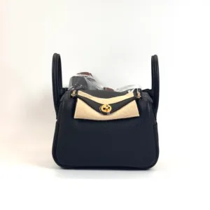 b202606967-hermes-mini-lindy-ii-clemence Pre-Owned/ Pre-Loved/ Second-Hand Hermes Mini Lindy II Clemence, Bag in Black, Gold Hardware Color, mini Size, Front View