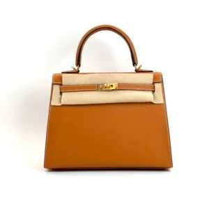 b202606968-hermes-kelly-25-epsom Pre-Owned/ Pre-Loved/ Second-Hand Hermes Kelly 25 Epsom, Bag in Toffee, Gold Hardware Color, 25 Size, Front View