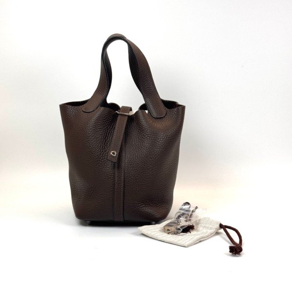 b202606971-hermes-picotin-18 Pre-Owned/ Pre-Loved/ Second-Hand Hermes Picotin 18, Bag in Cafe (4a) Palladium Hardware Color, 18 Size, Front View