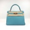 b202606986-hermes-kelly-28-clemence Pre-Owned/ Pre-Loved/ Second-Hand Hermes Kelly 28 Clemence, Bag in Blue Saint, Gold Hardware Color, 28cm Size, Front View