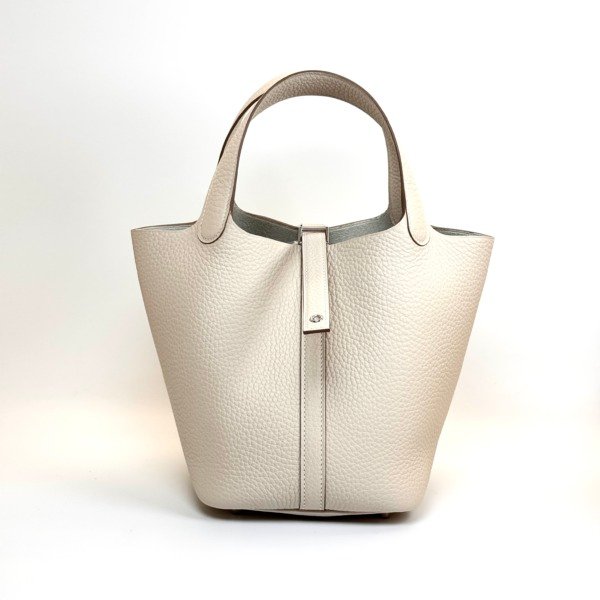 b202606987-hermes-picotin-18 Pre-Owned/ Pre-Loved/ Second-Hand Hermes Picotin 18 , Bag in Craie, Palladium Hardware Color, 18cm Size, Front View