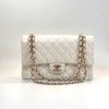 Pre-Owned/ Pre-Loved/ Second-Hand Chanel Medium Classic Flap Caviar, Bag in White, Light Gold Hardware Color, Medium Size, Front View