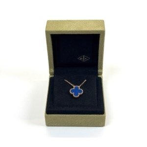 Pre-Owned/ Pre-Loved/ Second-Hand Van Cleef & Arpels (VCA) Agate Alhambra Pendant, Necklace in Blue Agate, Yellow Gold Color,  Size, Front View