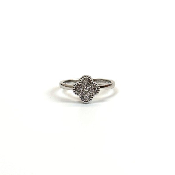 c2026021001-van-cleef-arpels-vca-diamond-sweet-alhambra-ring Pre-Owned/ Pre-Loved/ Second-Hand Van Cleef & Arpels (VCA) Diamond Sweet Alhambra Ring, Ring in White Gold Color, 53 Size, Front View
