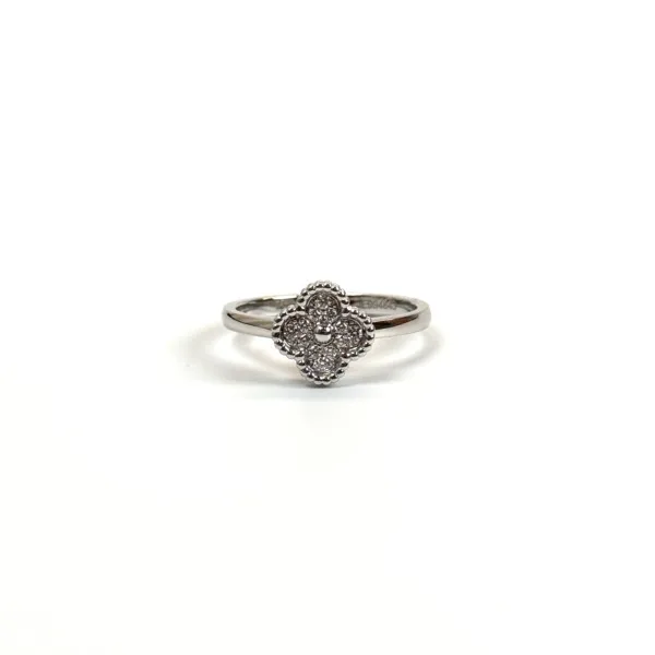 c2026021001-van-cleef-arpels-vca-diamond-sweet-alhambra-ring Pre-Owned/ Pre-Loved/ Second-Hand Van Cleef & Arpels (VCA) Diamond Sweet Alhambra Ring, Ring in White Gold Color, 53 Size, Front View