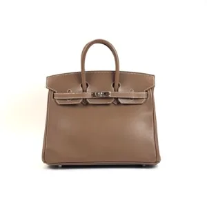 c202606985-hermes-birkin-25-tadelakt Pre-Owned/ Pre-Loved/ Second-Hand Hermes Birkin 25 Tadelakt , Bag in Etoupe, Palladium Hardware Color, 25 Size, Front View