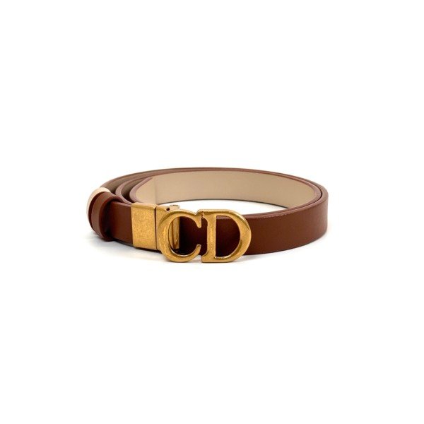 Pre-Owned/ Pre-Loved/ Second-Hand Dior CD Reversible Belt, Others in Brown, White, Gold Hardware Color, 75cm Size, Front View