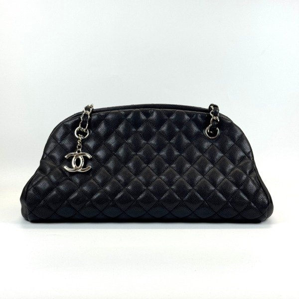 b202601984-chanel-bowling-mademoiselle-cavair Pre-Owned/ Pre-Loved/ Second-Hand Chanel Bowling Mademoiselle Cavair , Bag in Black, Silver Hardware Color, Size, Front View